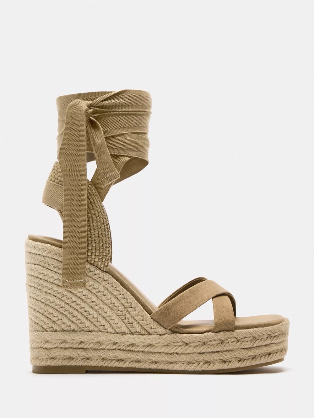 Zara Tan Espadrille Ankle-Tie Wedge Sandal